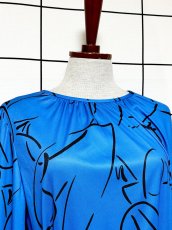 画像5: アート柄 TALON ブルー ブラック ウエストリボン レトロ USA古着 ヴィンテージワンピース (5)