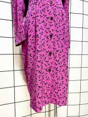 画像8: リーフ柄 前開き ノーカラー レトロ USA古着 ヴィンテージワンピース  (8)