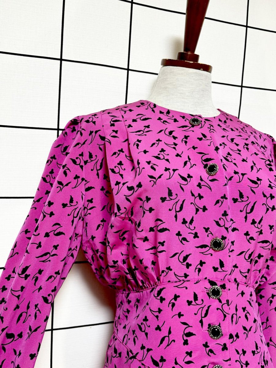 画像6: リーフ柄 前開き ノーカラー レトロ USA古着 ヴィンテージワンピース  (6)