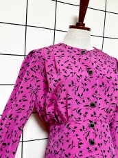 画像6: リーフ柄 前開き ノーカラー レトロ USA古着 ヴィンテージワンピース  (6)