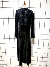 画像2: ベロア切り替え ブラック 花織り フォーマルやパーティーシーンなどにもおすすめ レトロ USA古着 マキシ丈 ヴィンテージロングドレス (2)