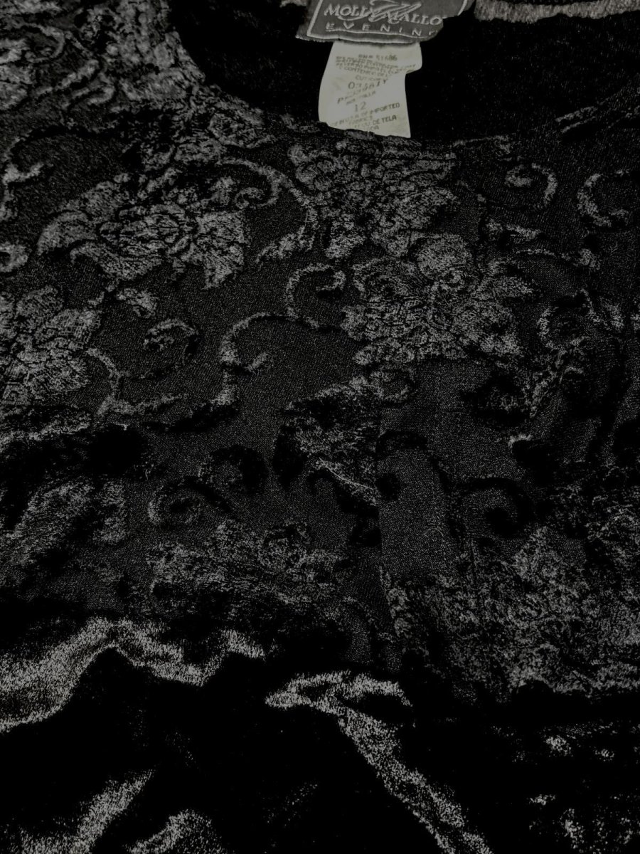 画像11: ベロア切り替え ブラック 花織り フォーマルやパーティーシーンなどにもおすすめ レトロ USA古着 マキシ丈 ヴィンテージロングドレス (11)