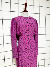 画像3: リーフ柄 前開き ノーカラー レトロ USA古着 ヴィンテージワンピース  (3)