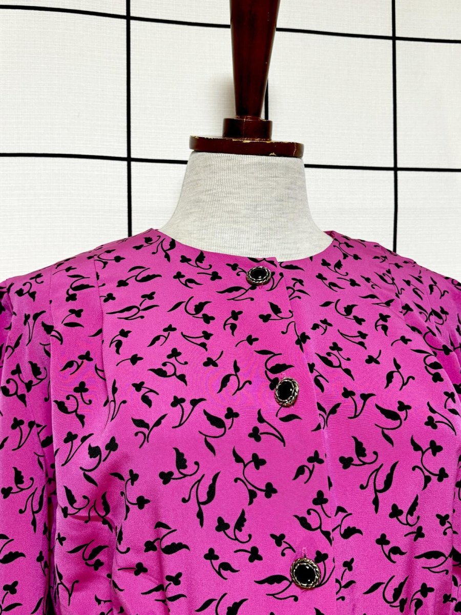 画像5: リーフ柄 前開き ノーカラー レトロ USA古着 ヴィンテージワンピース  (5)