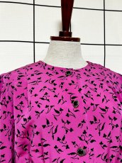 画像5: リーフ柄 前開き ノーカラー レトロ USA古着 ヴィンテージワンピース  (5)