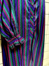 画像7: フリル ストライプ ピンドット織り 首元リボン レトロ USA古着 ヴィンテージワンピース (7)