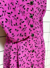 画像7: リーフ柄 前開き ノーカラー レトロ USA古着 ヴィンテージワンピース  (7)