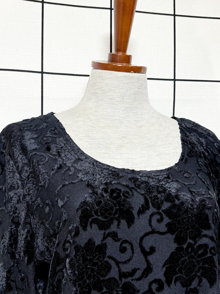 画像6: ベロア切り替え ブラック 花織り フォーマルやパーティーシーンなどにもおすすめ レトロ USA古着 マキシ丈 ヴィンテージロングドレス (6)