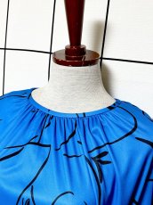 画像4: アート柄 TALON ブルー ブラック ウエストリボン レトロ USA古着 ヴィンテージワンピース (4)