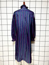 画像2: フリル ストライプ ピンドット織り 首元リボン レトロ USA古着 ヴィンテージワンピース (2)