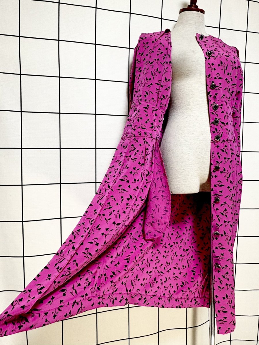 画像9: リーフ柄 前開き ノーカラー レトロ USA古着 ヴィンテージワンピース  (9)