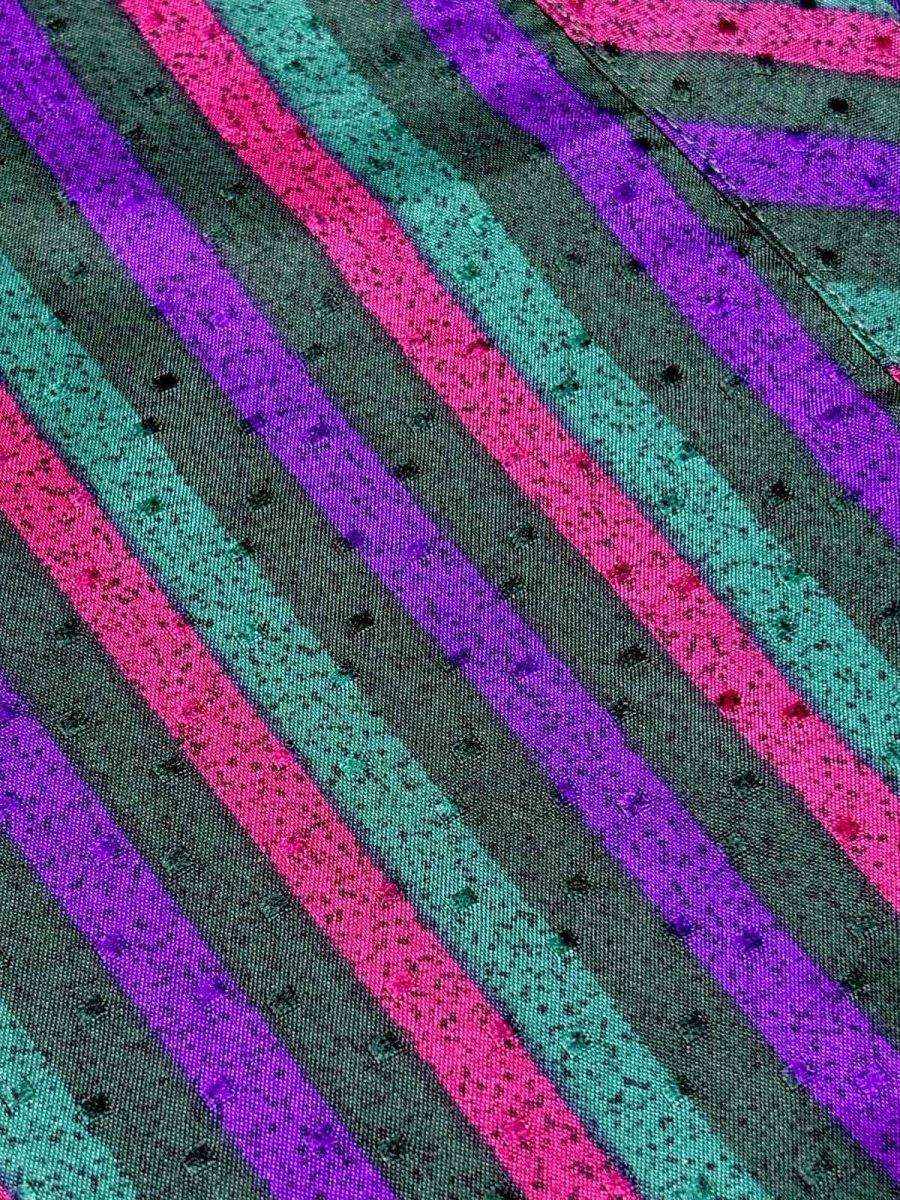 画像10: フリル ストライプ ピンドット織り 首元リボン レトロ USA古着 ヴィンテージワンピース (10)