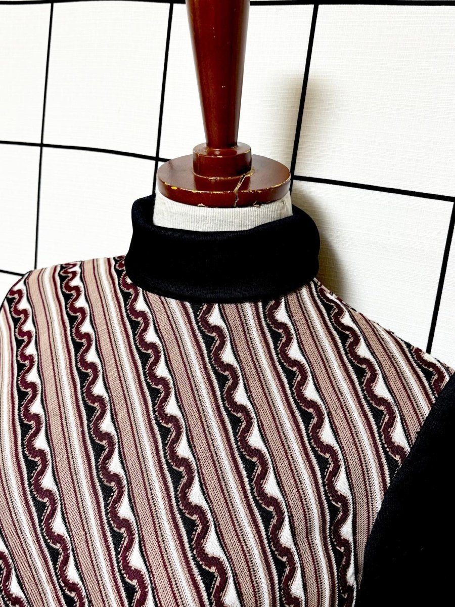 画像4: 斜めストライプ柄 タートルネック レトロ USA古着 長袖 シャツ ヴィンテージトップス (4)