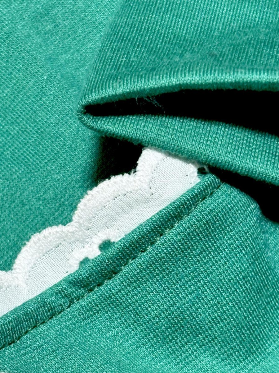 画像11: レース付スタンドカラー グリーン 無地 クラシカル レトロ 長袖 USA古着 ヴィンテージワンピース (11)