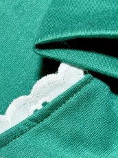 画像11: レース付スタンドカラー グリーン 無地 クラシカル レトロ 長袖 USA古着 ヴィンテージワンピース (11)