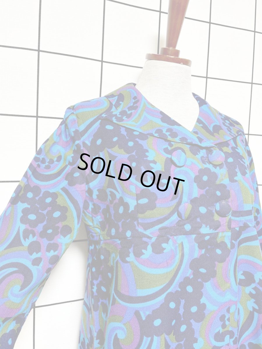 画像6: レトロ ポップサイケ 花柄 前開き レトロ ヨーロッパ古着 ヴィンテージワンピース (6)