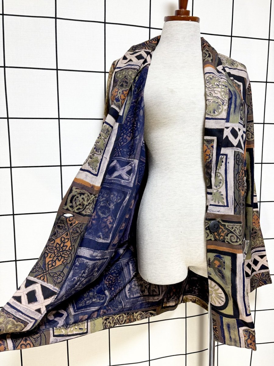 画像8: エスニック柄 フォークロア模様 レトロ USA古着 薄手ヴィンテージジャケット (8)