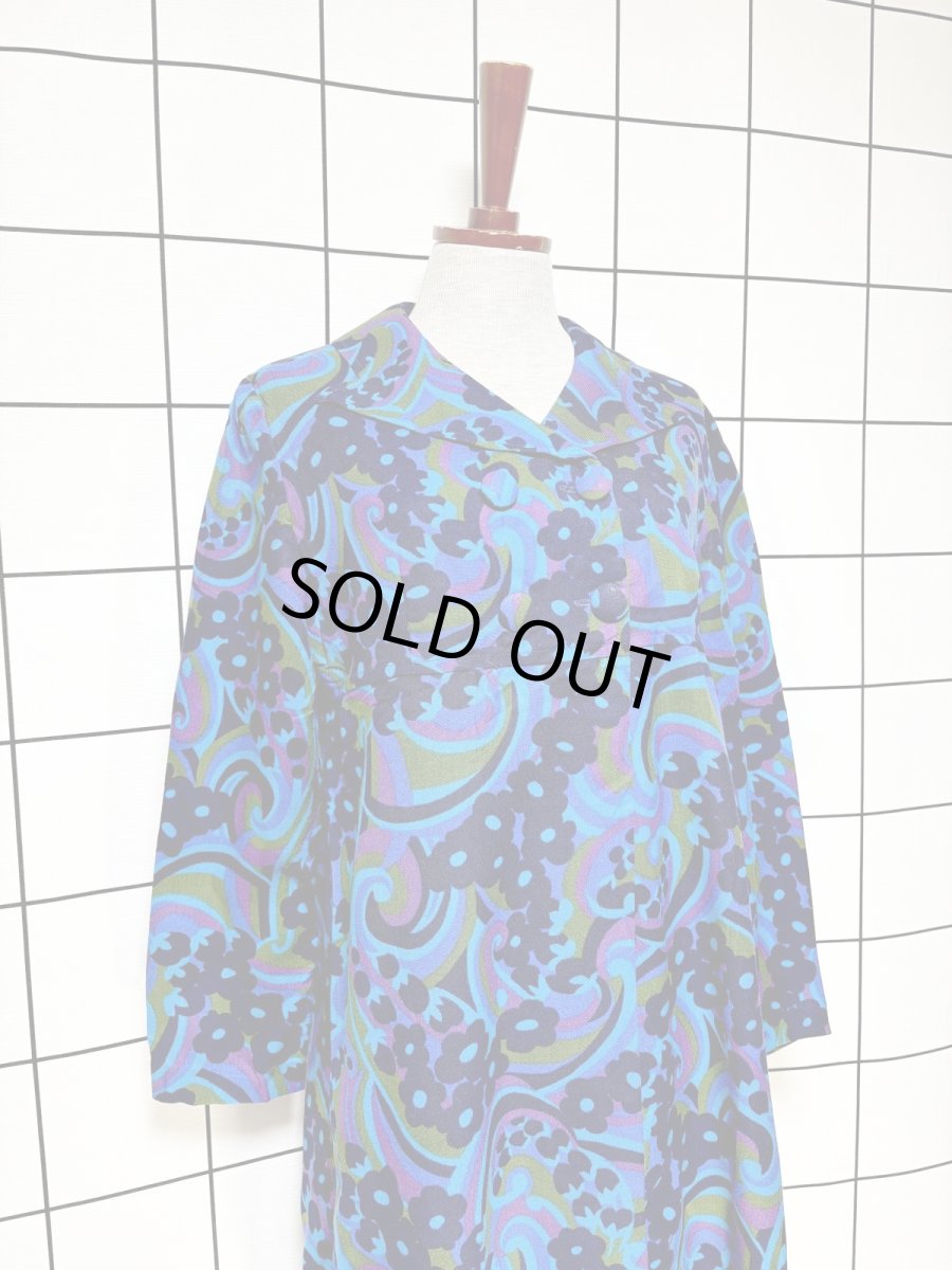 画像3: レトロ ポップサイケ 花柄 前開き レトロ ヨーロッパ古着 ヴィンテージワンピース (3)