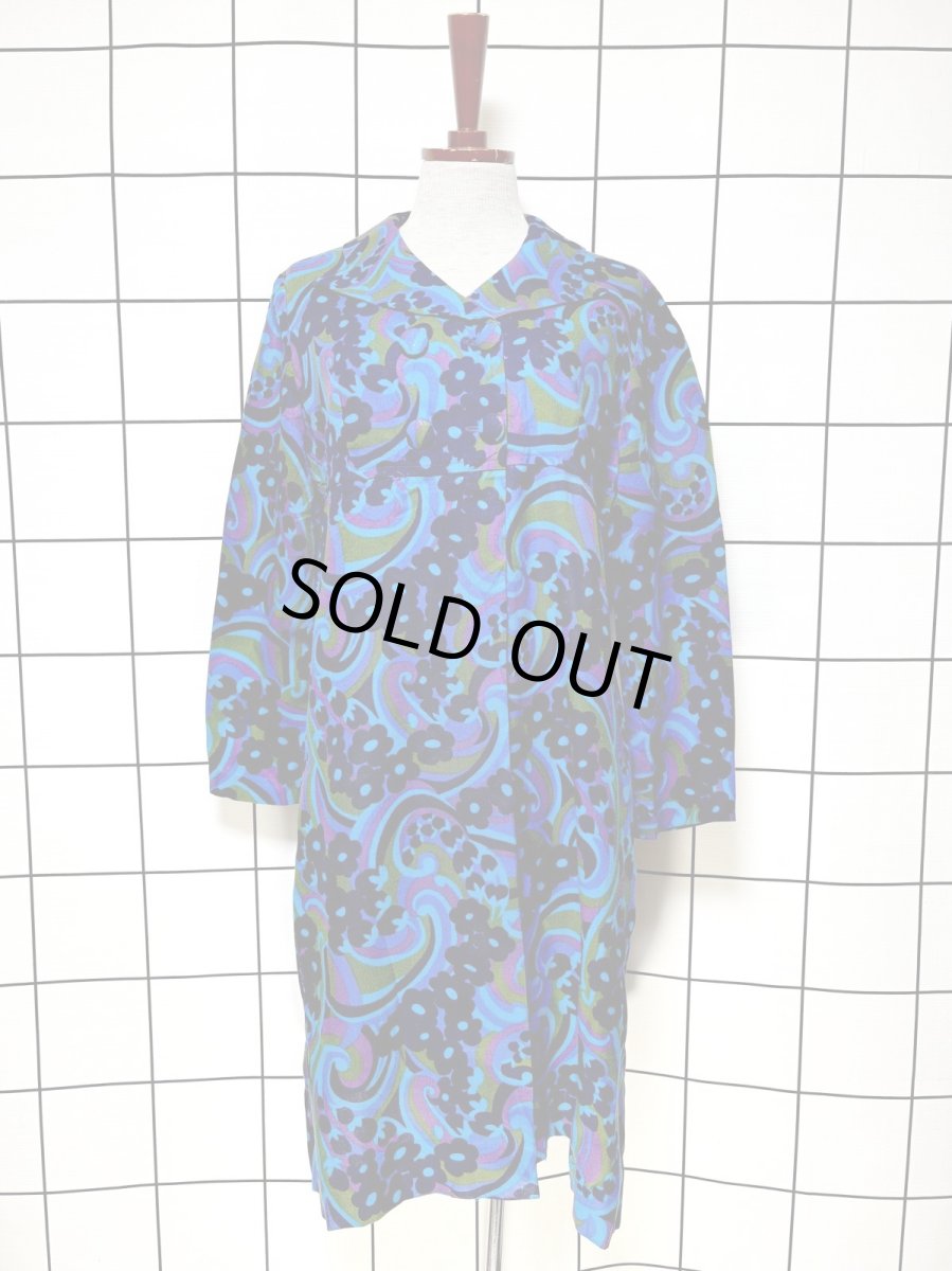 画像1: レトロ ポップサイケ 花柄 前開き レトロ ヨーロッパ古着 ヴィンテージワンピース (1)