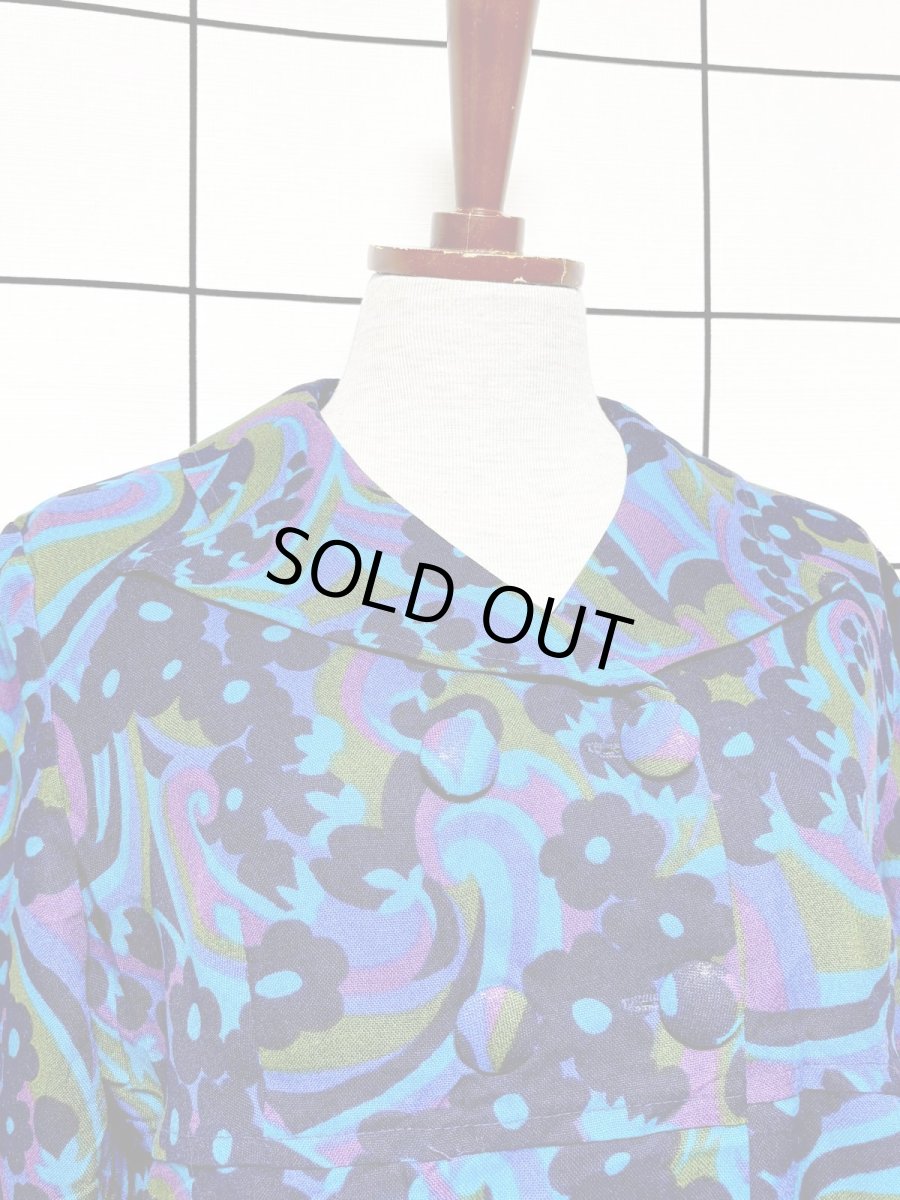 画像5: レトロ ポップサイケ 花柄 前開き レトロ ヨーロッパ古着 ヴィンテージワンピース (5)