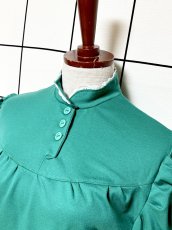 画像4: レース付スタンドカラー グリーン 無地 クラシカル レトロ 長袖 USA古着 ヴィンテージワンピース (4)