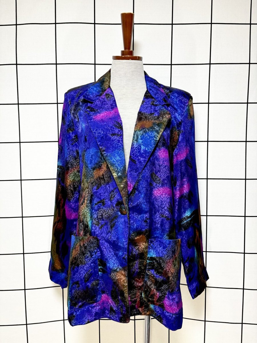 画像1: アート柄 レトロサイケ シングルボタン USA古着 ヴィンテージジャケット (1)