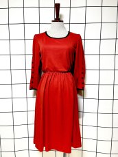 画像1: バイカラー レッド ブラック 袖ボタン TALON ウエストゴム レトロ USA古着 ヴィンテージワンピース (1)