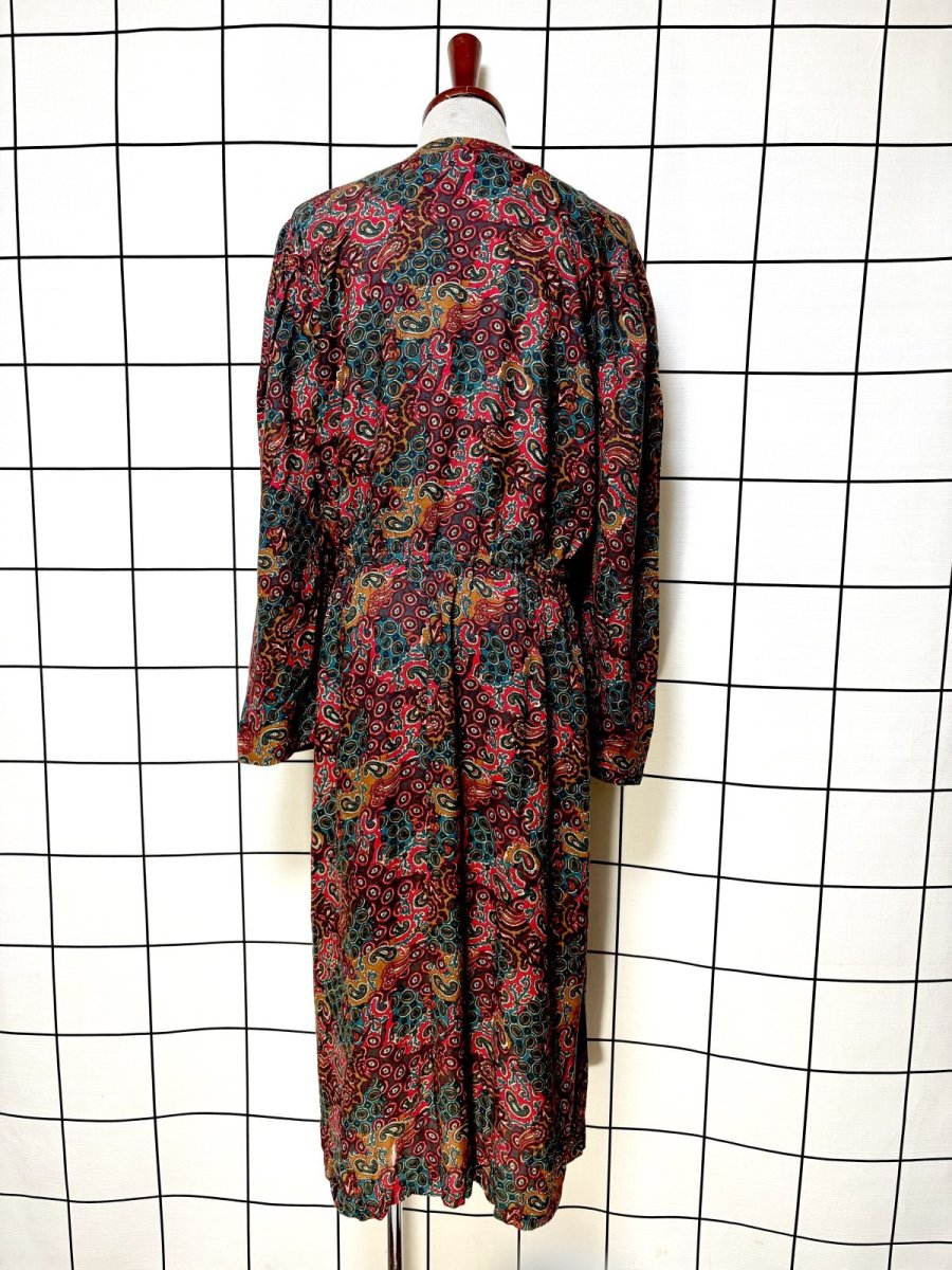 画像2: ペイズリー ウエストゴム レトロ USA古着 ヴィンテージ ワンピース (2)