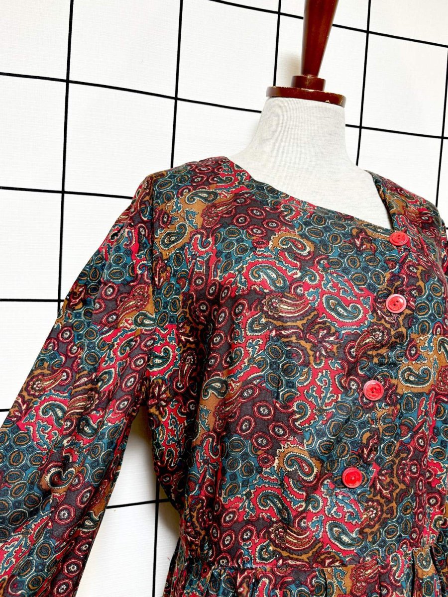 画像6: ペイズリー ウエストゴム レトロ USA古着 ヴィンテージ ワンピース (6)