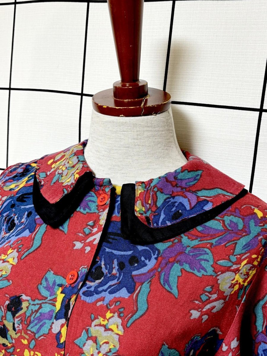 画像4: ダブル襟 花柄 レトロ USA古着 ヴィンテージワンピース (4)