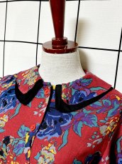 画像4: ダブル襟 花柄 レトロ USA古着 ヴィンテージワンピース (4)