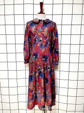画像1: ダブル襟 花柄 レトロ USA古着 ヴィンテージワンピース (1)