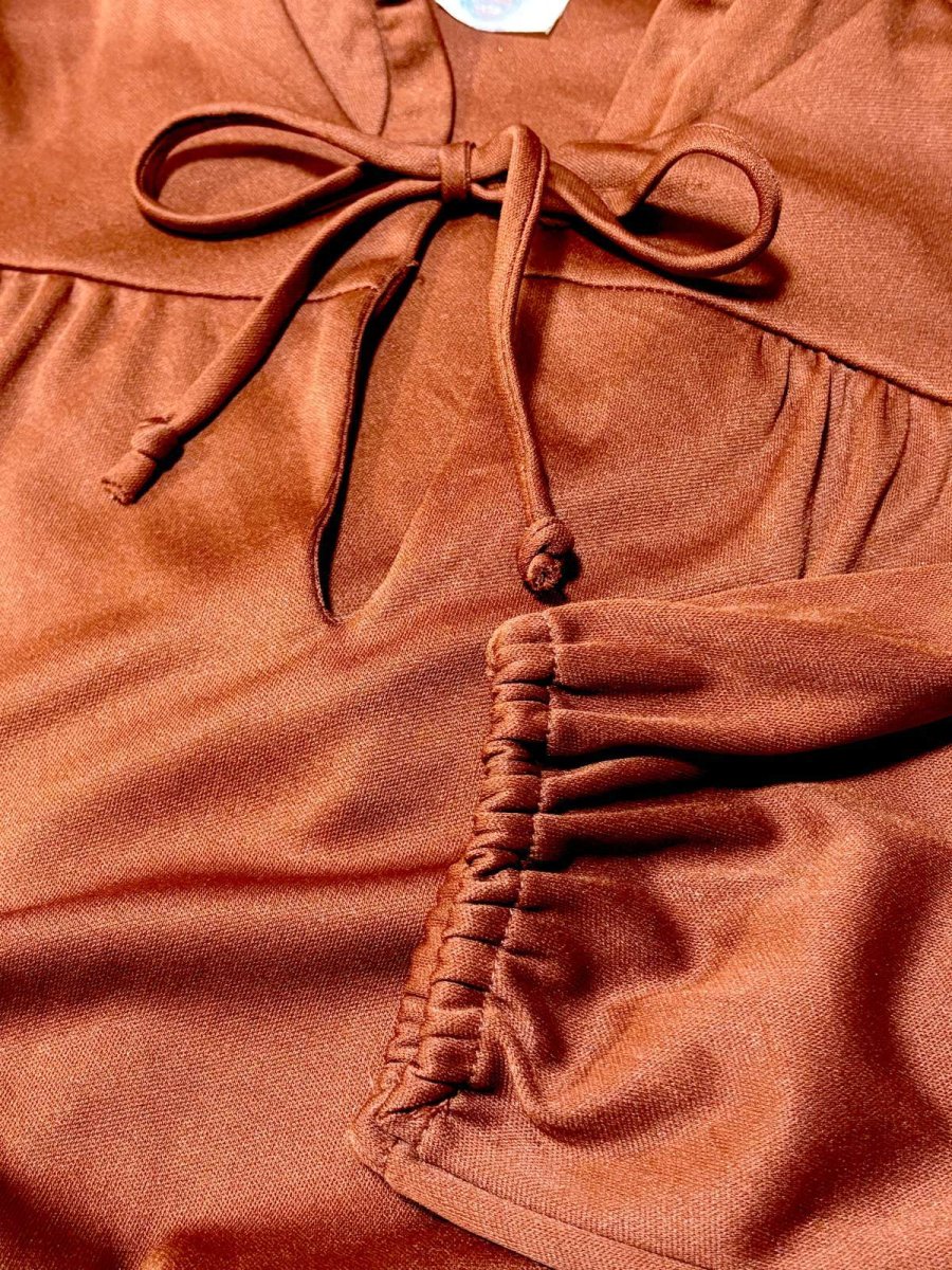 画像10: 首元フリルリボン UNIONMADE 無地 ウエストゴム レトロ USA古着 ヴィンテージワンピース (10)