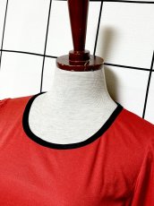 画像4: バイカラー レッド ブラック 袖ボタン TALON ウエストゴム レトロ USA古着 ヴィンテージワンピース (4)