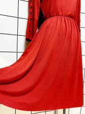 画像9: バイカラー レッド ブラック 袖ボタン TALON ウエストゴム レトロ USA古着 ヴィンテージワンピース (9)