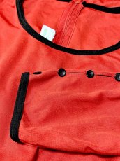 画像10: バイカラー レッド ブラック 袖ボタン TALON ウエストゴム レトロ USA古着 ヴィンテージワンピース (10)