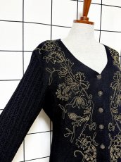 画像6: ニット ラメ刺繍 ブラック 前開き ノーカラー レトロ USA古着 ヴィンテージワンピース (6)