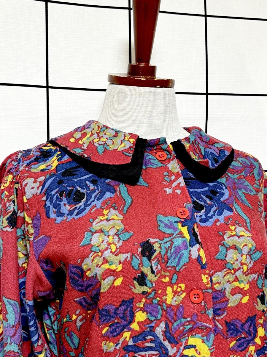 画像5: ダブル襟 花柄 レトロ USA古着 ヴィンテージワンピース (5)