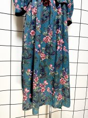 画像9: レース襟 花柄 グリーン レイヤード調 バックリボン レトロ USA古着 ヴィンテージワンピース (9)