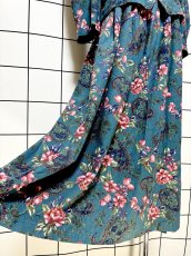 画像10: レース襟 花柄 グリーン レイヤード調 バックリボン レトロ USA古着 ヴィンテージワンピース (10)