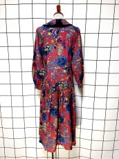 画像2: ダブル襟 花柄 レトロ USA古着 ヴィンテージワンピース (2)