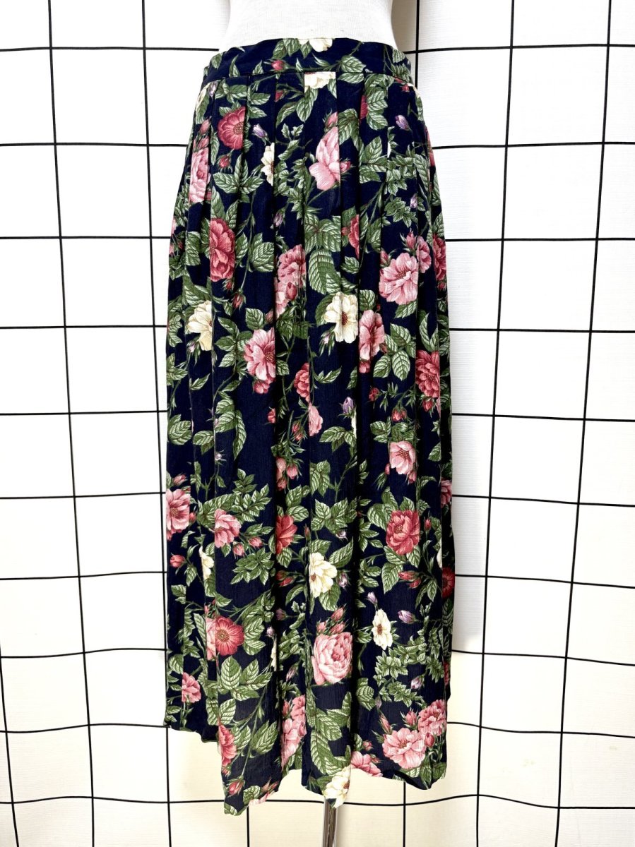 画像1: 花柄 ネイビー レトロ USA古着 ヴィンテージスカート (1)