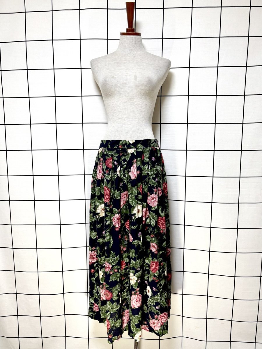 画像5: 花柄 ネイビー レトロ USA古着 ヴィンテージスカート (5)