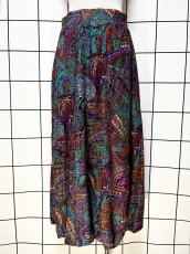画像1: ペイズリー 総柄 ウエストゴム レトロ USA古着 ヴィンテージスカート (1)