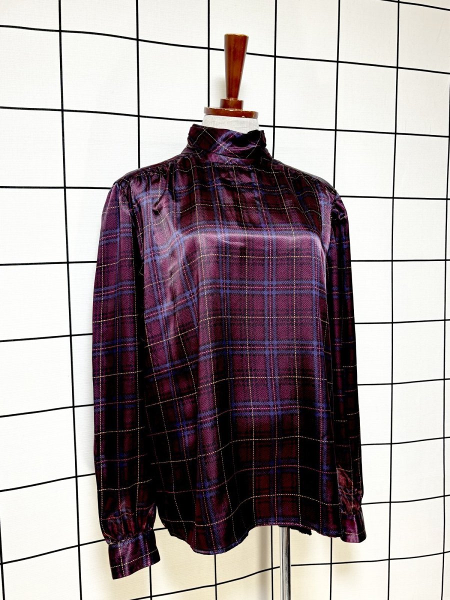 画像4: チェック柄 ハイネック プルオーバー レトロ USA古着 シャツ ヴィンテージトップス (4)