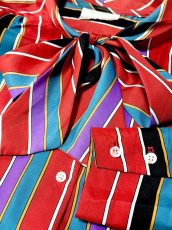 画像8: リボンタイ付 ストライプ レトロ USA古着 シャツ ヴィンテージブラウス (8)