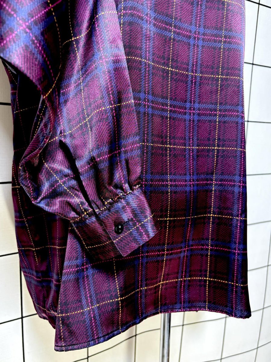 画像8: チェック柄 ハイネック プルオーバー レトロ USA古着 シャツ ヴィンテージトップス (8)