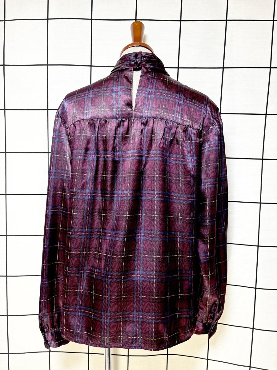 画像2: チェック柄 ハイネック プルオーバー レトロ USA古着 シャツ ヴィンテージトップス (2)