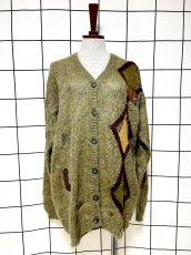 画像1: イタリア製 Italy ハットやブーツ模様編み モヘア レトロ ヨーロッパ古着 ヴィンテージニットカーディガン (1)