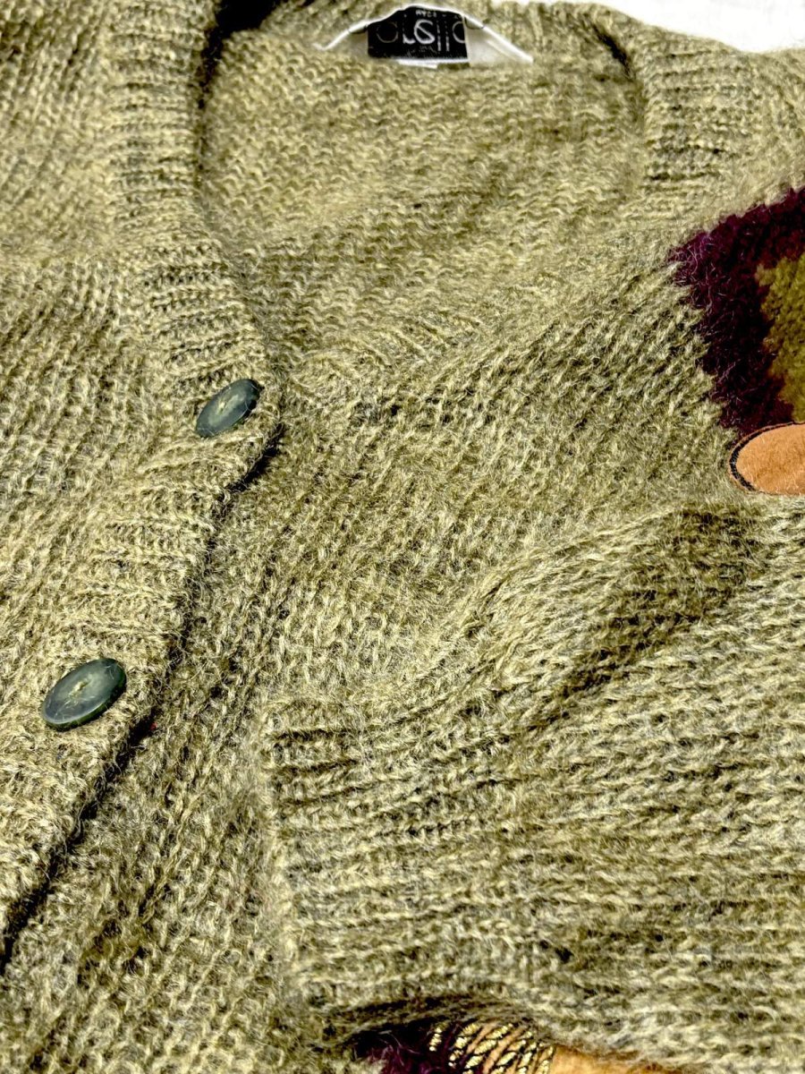 画像9: イタリア製 Italy ハットやブーツ模様編み モヘア レトロ ヨーロッパ古着 ヴィンテージニットカーディガン (9)